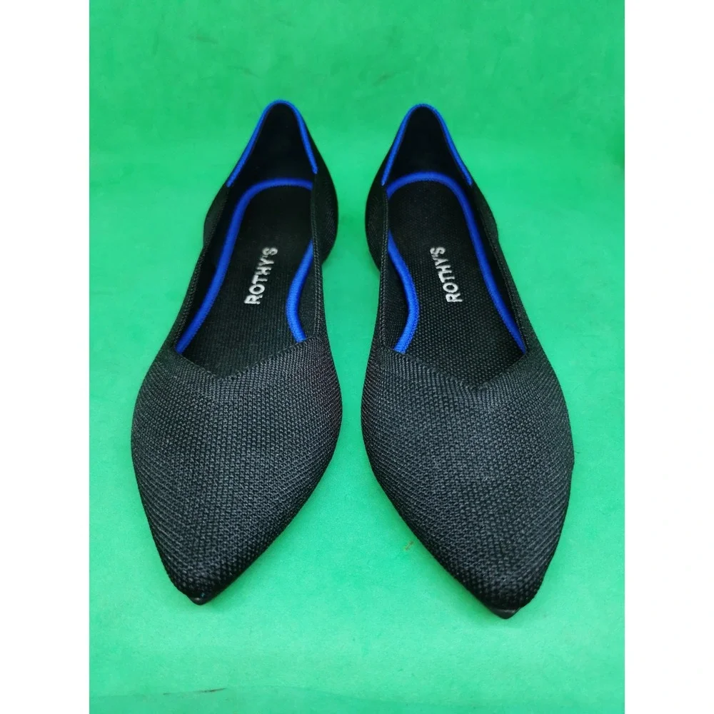 Rothy's The Point Flats Womens Slip On Black Blue Knit Pointed Toe Size 9.5